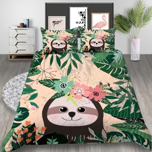 Cartoon Sloth 3D Printed Bedding Set Duvet Covers Pillowcases Comforter Bedding Set Bedclothes Bed Linen(NO Sheet