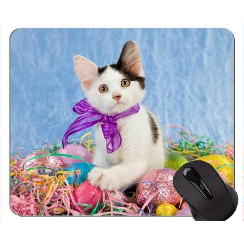 Mouse Pad with Stitched Edge,Baby Animal Easter Egg Kitten Animal Easter Cat Egg Home Office Computer Accessories Mousepads