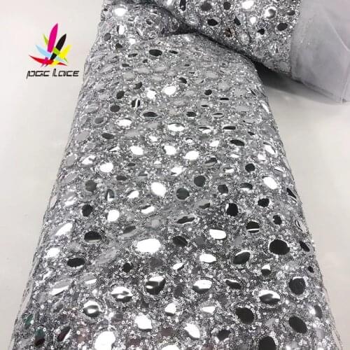 Asoebi Sequins Lace Fabrics Emerald Green Mesh Silver African Fabric Lace with Sequins for Women Wedding Luxury Party Dress