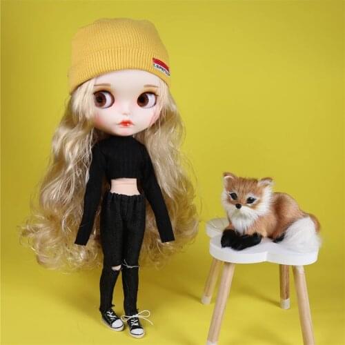 ICY DBS Blyth doll licca body clothes suit Black Crop top pants yellow hat toy outifts anime clothes girls gift