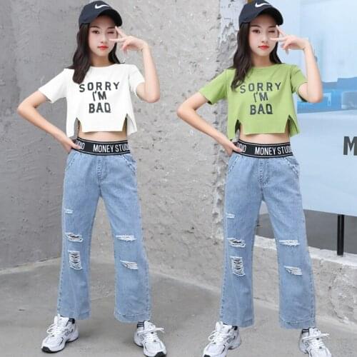 Summer Girls Clothes Tops+Jeans 2pcs Outfits Teens Children Clothing Sets 2021 New Fashion Summer Toddler Kids Clothes Suit