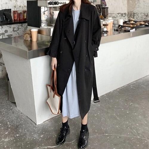 Best Sell Ladies Newest Windbreaker Women British-Style Fashion Double Breasted Long Trench Coat Trendy Waist Hugging Long Coat