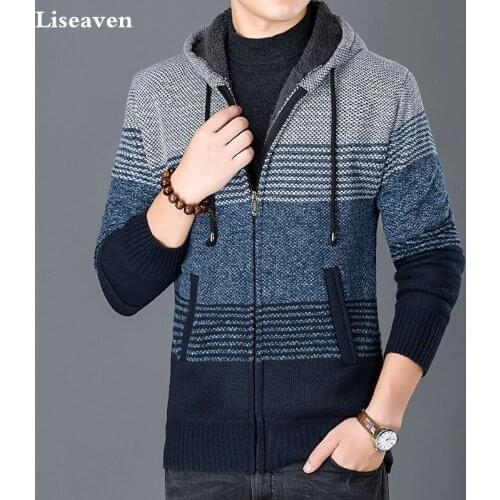 Liseaven Mens Winter Hoodies Casual Cardigans Long Sleeve Sweatshirt Men Pullover Coat Hooded Jackets