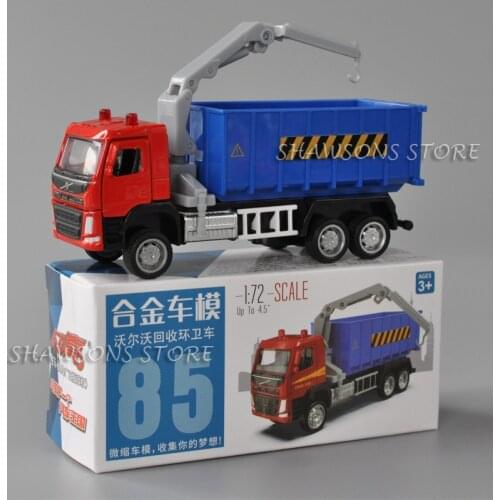 1:72 Scale Diecast Vehicle Model Toy Garbage Recycling Truck Pull Back Miniature Replica