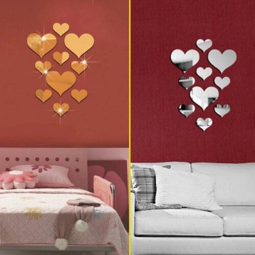 Fashion 10pcs Love Heart Acrylic 3d Mirror Wall Sticker Mural Decal Removable Stickers 3d Mirror Wall Stickers Home Decor