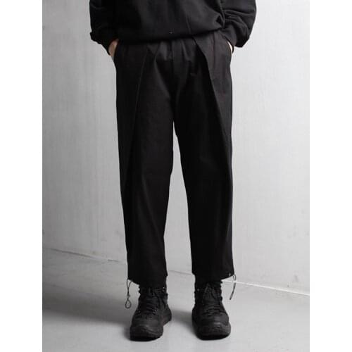 Trendy mens pants new trend hip hop casual pants front pleated string Wide Leg Pants Capris personalized mens pants