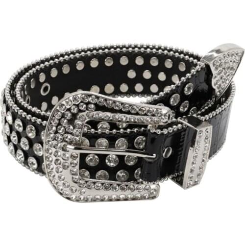 Trendy Crystal Rhinestone Leather Belt for Women Luxury Silver Bead Cowgirl Cowboy Strass Belts Bling Ceinture Strap Waistband