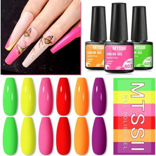 Mtssii Neon Gel Nail Polish 6ml Fluorescence Varnish Semi-Permanent Glitter Soak Off UV Gel Base Top Coat Nail Art Design