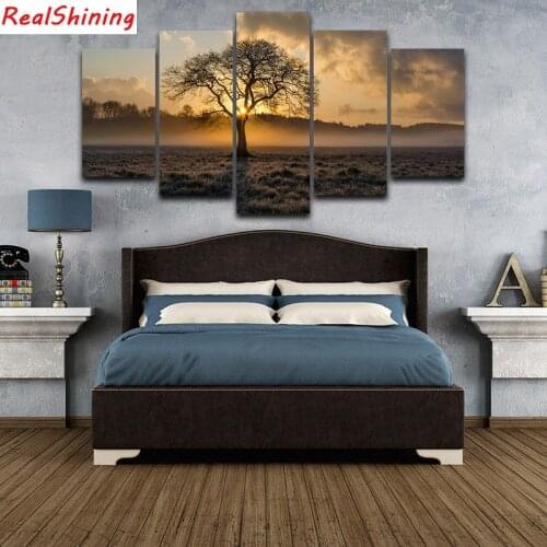 5pcs diy Diamond Painting Cross Stitch Grassland sunrise scenery full square Diamond Mosaic beaded Embroidery Rhinestones H1429