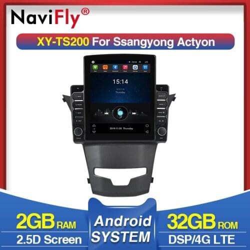 Navifly Tesla style for SsangYong Korando 3 Actyon 2 2013-2017 Android video Car radio multimedia player navigation gps No DVD