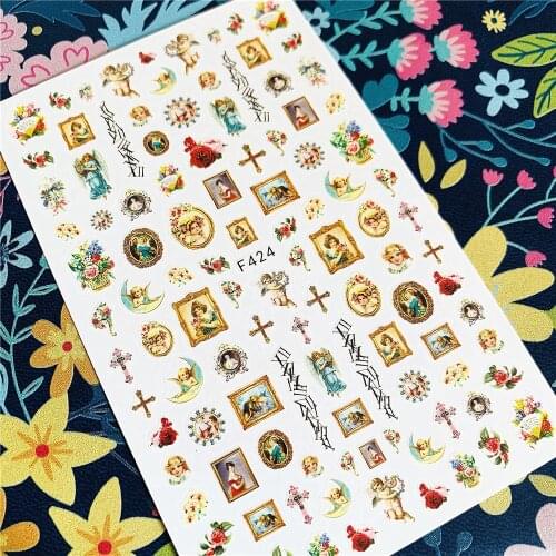 Newest F-624-625-626 Cute angel series 3d nail art sticker nail decal stamping export japan designs rhinestones decorations