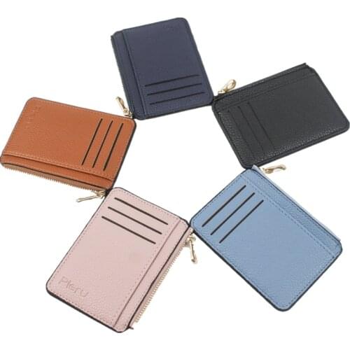 1 Pc Slim Women Card Holder PU Leather Unisex Zipper Business Card Case Men Credit Mini Cards Wallet Paspoorthoesje