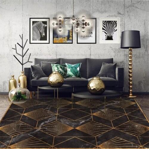 New Modern Home black gold Mat Room Area Rug Floor Carpet For Living Room Bedroom Carpets Kitchen Non-slip Mat free shipping