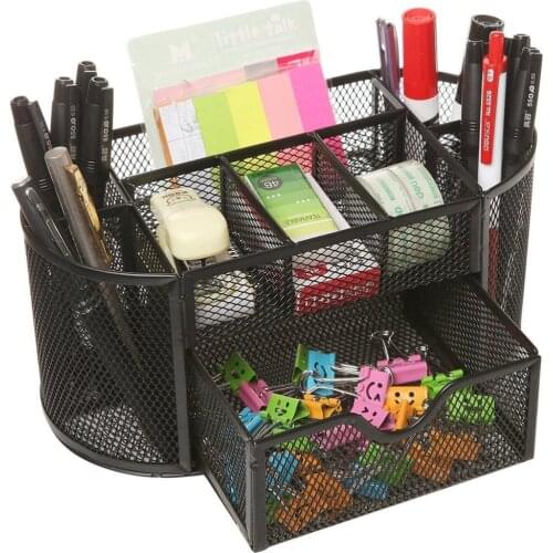 Mesh Collection Oval Supply Caddy Desktop Organizer Office Drawer with Pen Holder Collection, Black