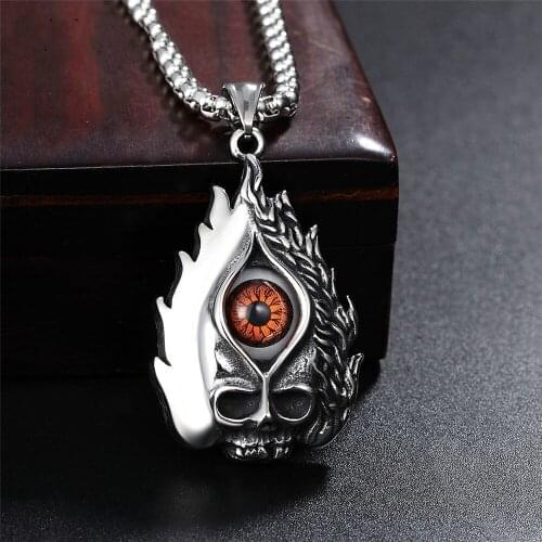 316L Stainless Steel Vitage Skull with 2 colour eye Pendant Necklace For Man Punk Jewelry viking product boys gift HE402