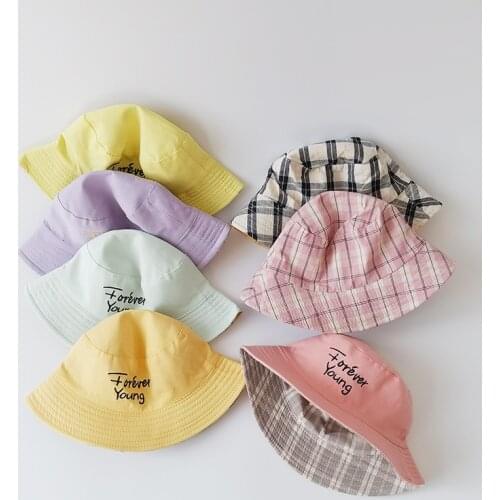 Spring Summer Baby Bucket Hats Boys Girls Double Side With Basin Cap Plaid Letter Beach Children Fisherman Hat Casual Sun Caps