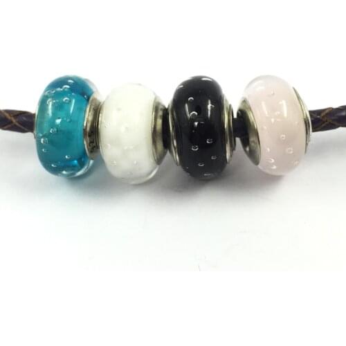 Silver Plated Bubble Charm Murano Glass European Beads Fit Charms Bracelets & Bangles