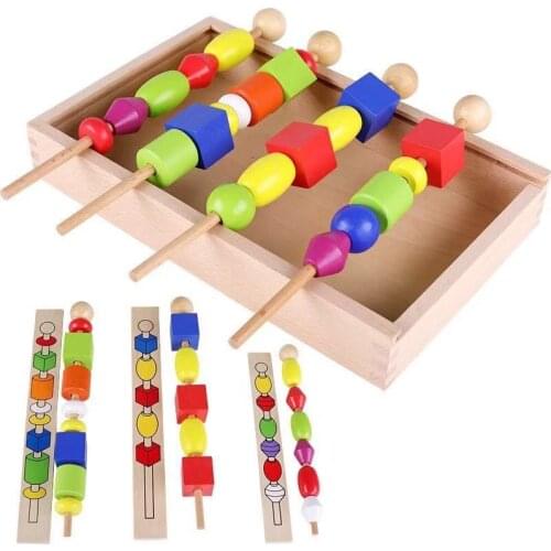 Montessori Early Educational Wooden Colorful Shape Stick Beading Toys for Baby Kid Children Toys Gifts