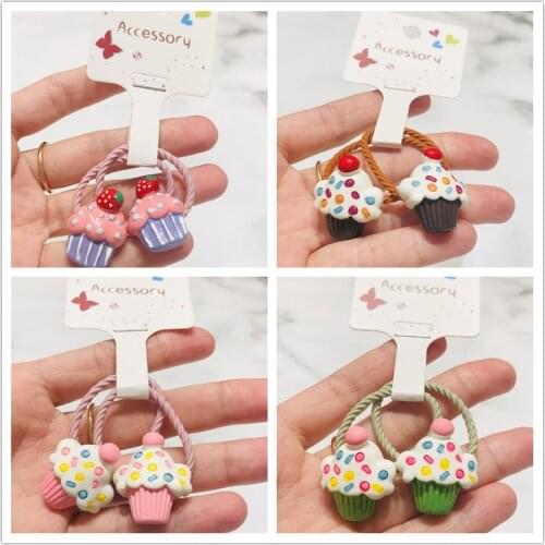 2Pcs Lovely Cake Girls Elastic Hair Bands Ponytail Holder Hair Ties Headband Scrunchie Hair Accessories for Children