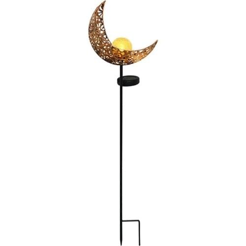 Garden Solar Lights Pathway Outdoor Moon Crackle Glass Globe Stake Metal Lights Waterproof LED Light For Lawn Patio Courtyard