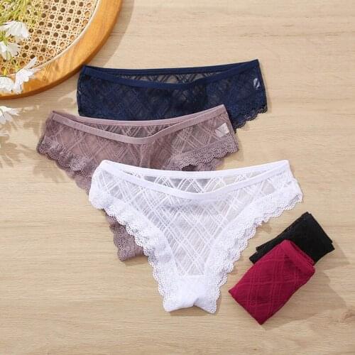 Sexy Floral Lace Women Mesh Panties Female Hollow Out Briefs Thongs Transparent Low Rise Ladies M-2XL Girls Lingerie Underwear