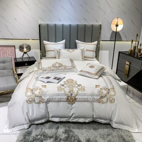 Chic Embroidery Process 1000TC Egyptian Cotton Soft Bedding Sets Duvet Cover Flat Bed Sheet Pillowcase King Queen Size 4/7Pcs