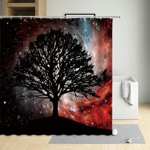 Trees Shower Curtain Dream Universe Starry Sky Abstract Art Bathroom Accessories With Hook Hanging Waterproof Screen Washable