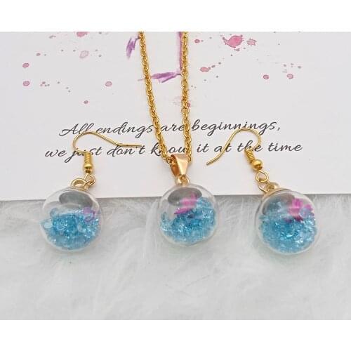 Rhinestone Eternal Flower Lucky Wish Glass Bottle Crystal Ball Handmade Original Earrings Earrings Pendant Necklace Set