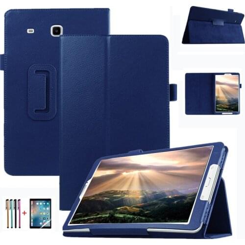 Smart Slim Litchi Pattern Cover For Samsung Galaxy Tab E 9.6" T560 T561 Tablet PU Leather Flip Stand Protective Case+Film+Pen