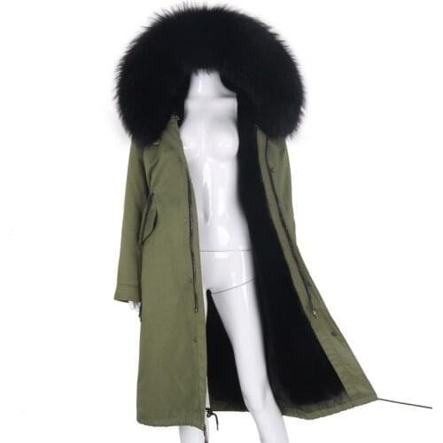 7XL Waterproof Women Real Fur Coat Natural Real Fox Fur Collar Loose X-Long Big Fur Parkas Winter Outerwear Detachable Jacket