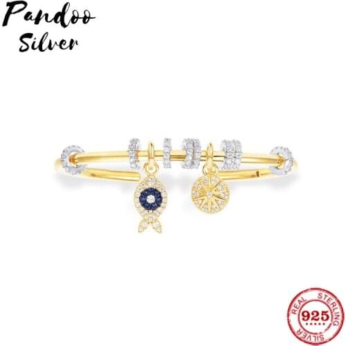 Fashion Charm Sterling Silver Copy 1:1 Copy,Fish And Sliding Rings Open Cuff Bracelet Women 2021 Jewelry Gift With Logo