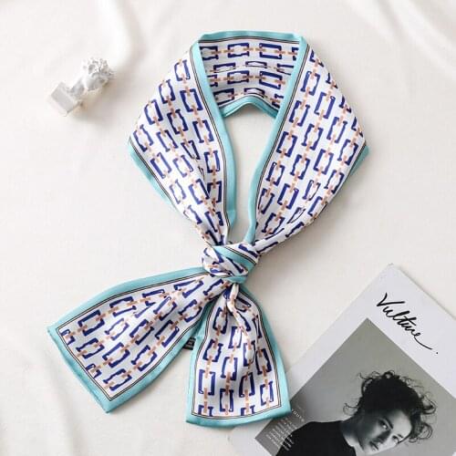 New Women Narrow Long Scarf Print Neckerchief Small handle bag Ribbon Summer Female head Scarves & Wraps 100x9.5cm Office Lady