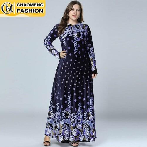 New Fashion Printing Plus Size Winter Velvet Elegant Women Maxi Dress High Quality Femme Robe Vestidos America Europe Clothing