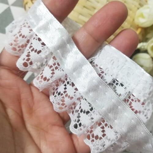 1Yards Pleated Applique Cord Lace Fabric Trim Wide 3cm Lace Collar Ribbon Sewing Guipure Craft Tulle Dress Laces For Clothes LW7
