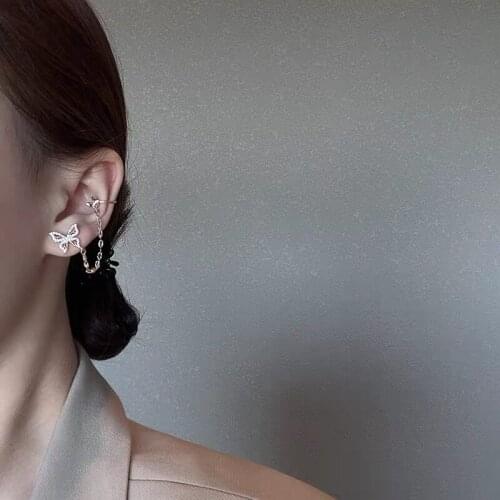 Unique Crystal Bear Earrings for Girls Gold Color Shiny Star Stud Earrings Short Tassel Chain Ear Stud Women Female Jewlery