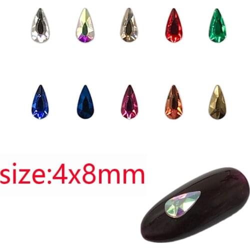 30/100Pcs Nail Art Rhinestone 4x8mm Drop Flatback Glass Crystal Shiny For Nail DIY Decoration Rhinestone