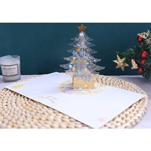 3D Pop-up Christmas Tree Castle Greeting Cards Happy Birthday Postcards Invitations Cards with Envelope Festival Christmas Gifts