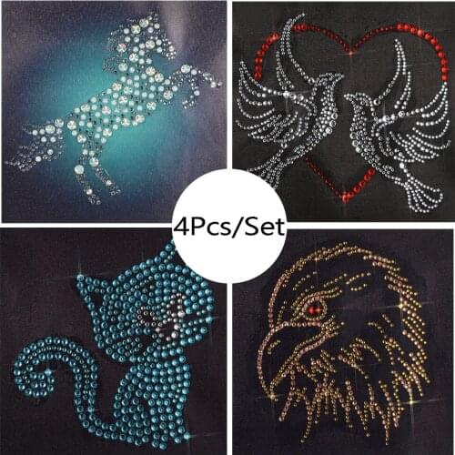 4Pcs Horse Eagle Cross Stitch Animal Partial Drill Diamond Painting Embroidery DIY Special Shape 5D Home Decor Craft Cat Pigeon