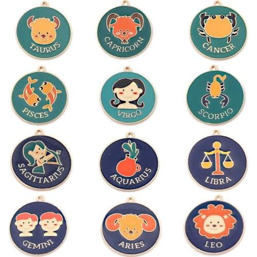 5PCS Enamel 12 Constellations Charms Animals Alloy Pendants For Earrings Pendants for Jewelry Making DIY Handmade Craft Necklace
