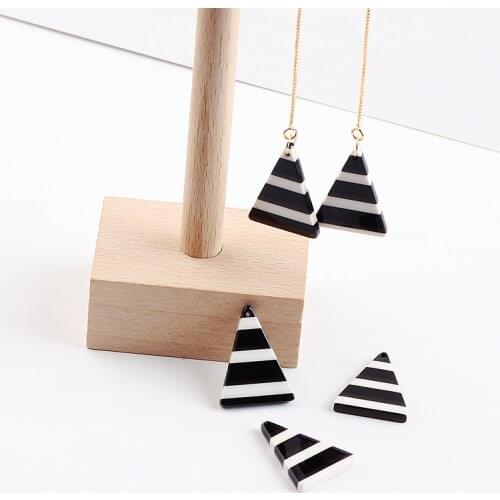 Acrylic Black White Stripe Triangle Eardrop Pendant Charms Diy Handmade Material Jewelry Finding Components 6pcs