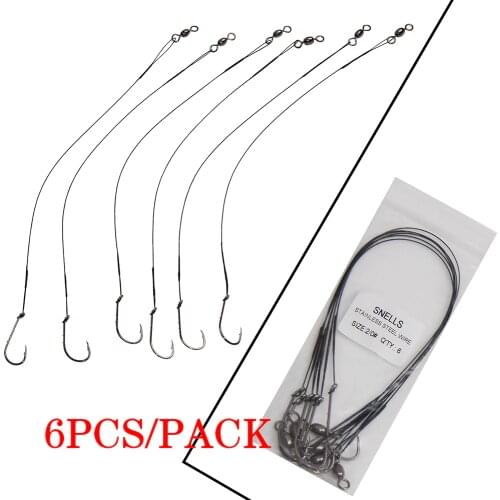 Hyaena 6pcs/Bag Stainless Steel Fishing Wire Line Fly Fishing Leash With Hooks and Swivel Fishing Leader 25cm Anti-bite