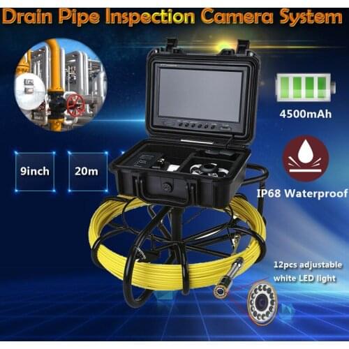 9" LCD Monitor 20M Cable Drain Pipe Inspection Camera System Equipment 23MM Pipe Camera Head With12Pcs White Led Lights