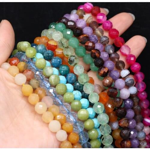 AAA+ Faceted Austria Loose Beads Natural Stone Lapis lazuli Fluorite Crystal for Jewelry Making Handmade Necklace Bracelet