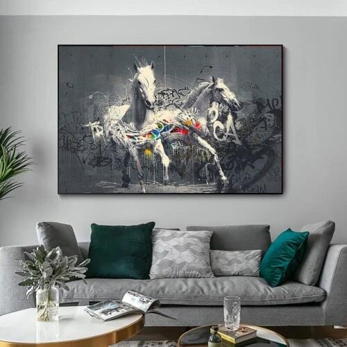 Graffiti Abstract Art Animal Steed Canvas Painting Modern Posters and Prints Wall Art Pictures for Living Room Home Decoration