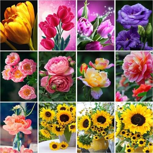 DIY 5D Diamond Painting Full Round Square Resin Mosaic Diamonte Embroidery Cross Stitch Kits Art Housewife Flower Arrangement