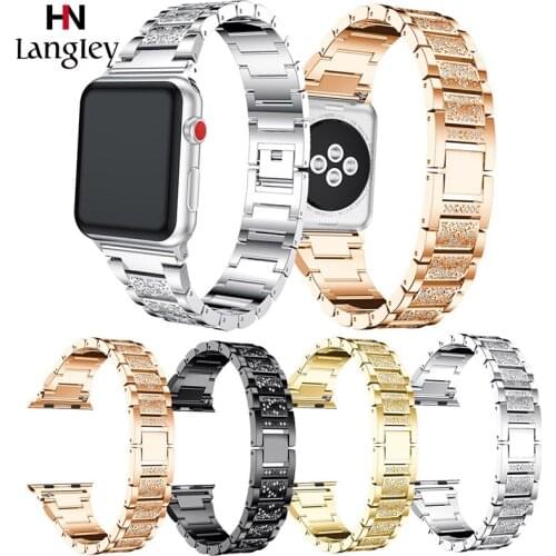 Diamond Band For Apple Watch 5/4/3/2/1 Straps Zinc alloy Solid Steel Wristbands 38mm/40/42/44mm For Iwatch Watchbands