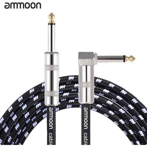 Ammoon 3 Meters/ 10 Feet Electric Guitar Cable Bass Musical Instrument Cable Cord 1/4 Inch Straight to Right Angle Plug Black