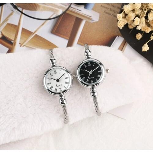 Womens Watch Unique Little Cute Smooth Dial Quartz Watch Fashion Silver Slim Bangle Bracelet Clock Gifts for Teen Girls Ulzzang