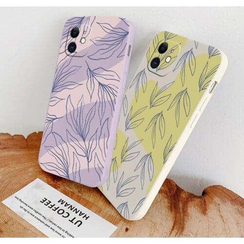 Leaves Liquid Silicone Case For iPhone 12 Pro Max Mini 11 Pro Max X XR XS MAX SE2020 8 7 6 6S Plus Ultra Thin Phone Back Cover