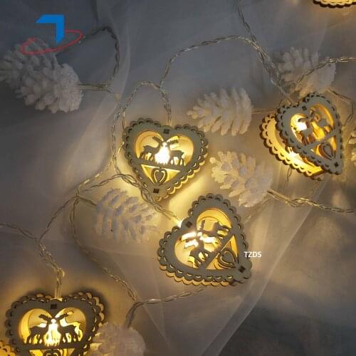 Wood Heart LED string Christmas decoration deer Decoration 10LED indoor tree Decoration living room mall light